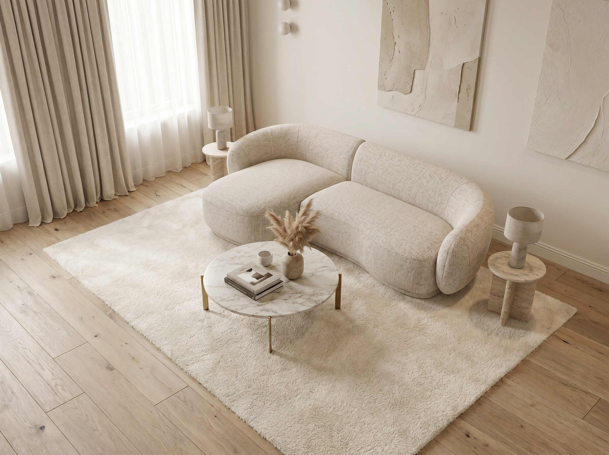 Canapé Arrondi D'Angle Modulable 4 Places Beige Chiné - NOVA