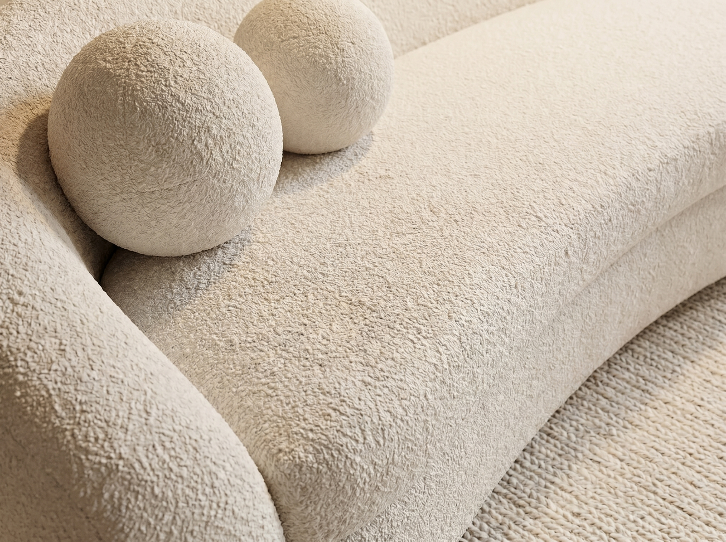 Canapé Arrondi 3 Places En Tissu Bouclé Blanc - CURVE