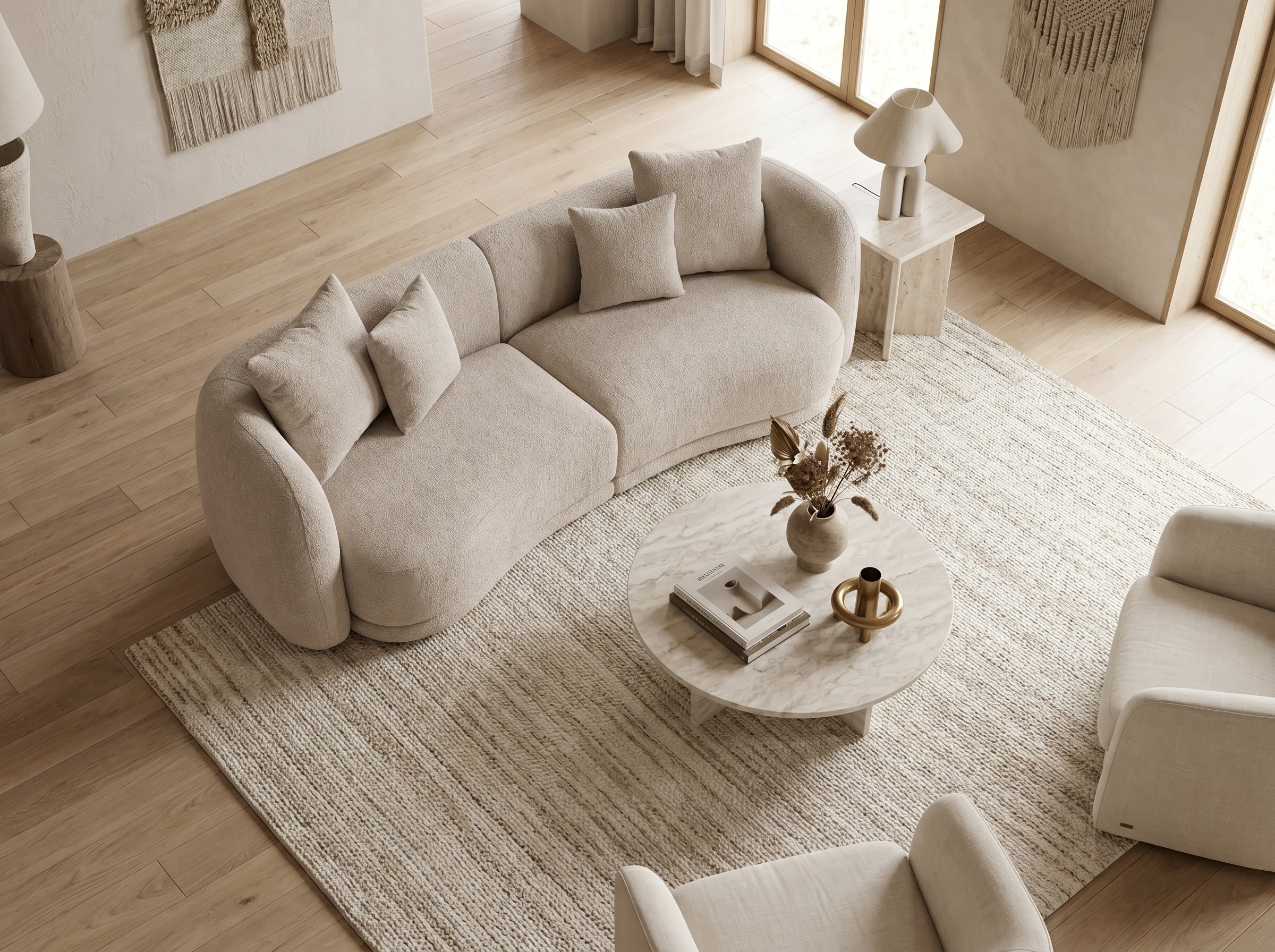 Canapé Arrondi 3 Places en Bouclette Beige - CIELO