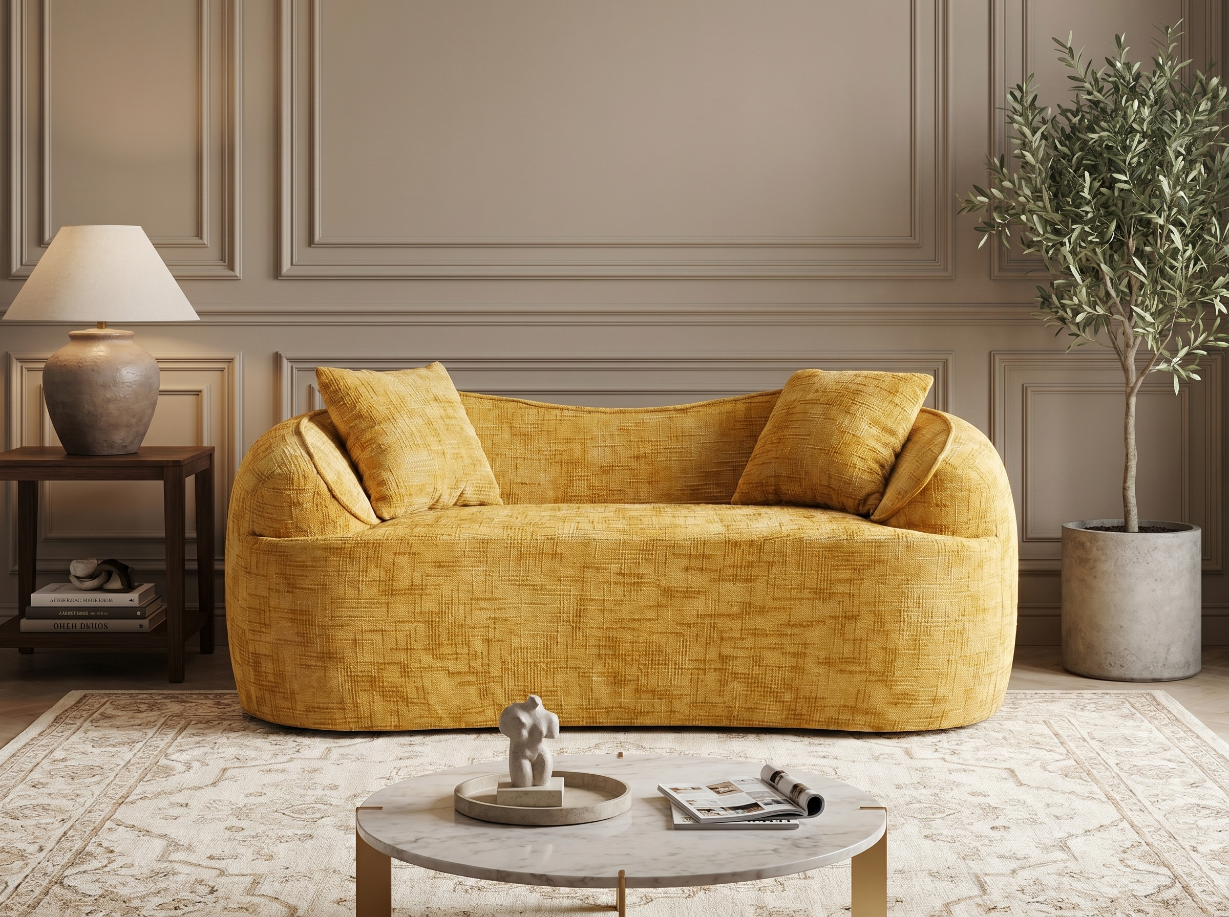 Canapé Arrondi 2 Places Design Courbe Jaune Moutarde
