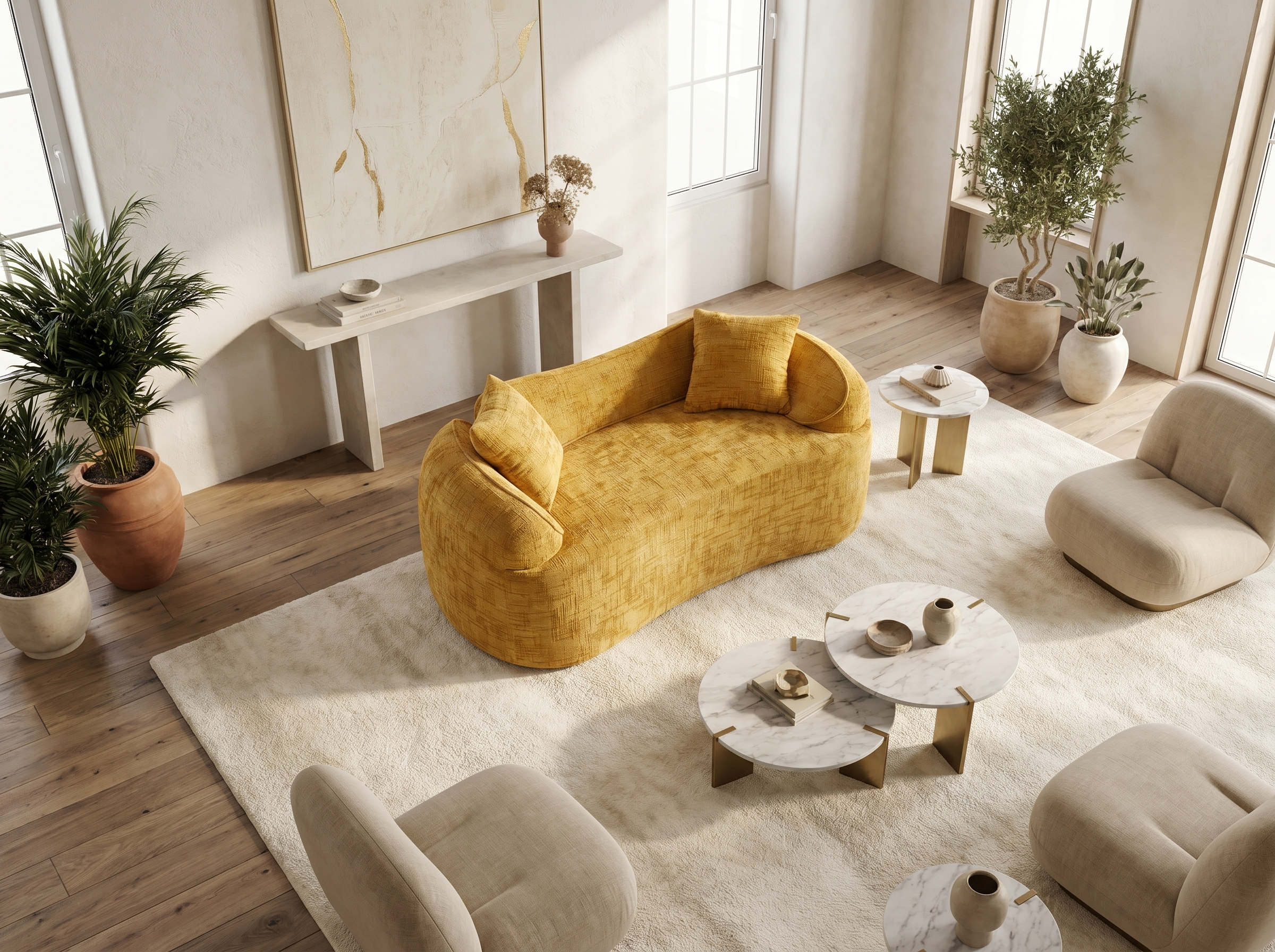 Canapé Arrondi 2 Places Design Courbe Jaune Moutarde