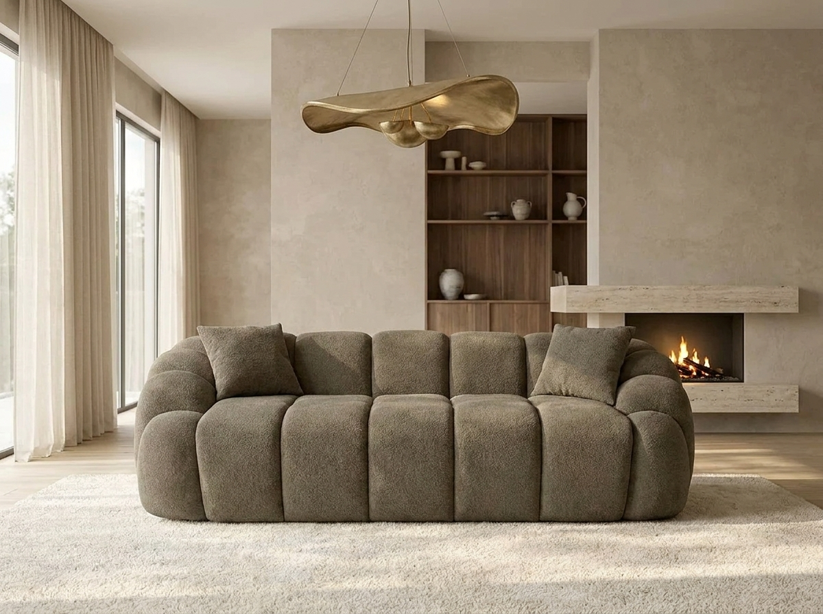Canapé Arrondi 3 Places Taupe Design - ONDA